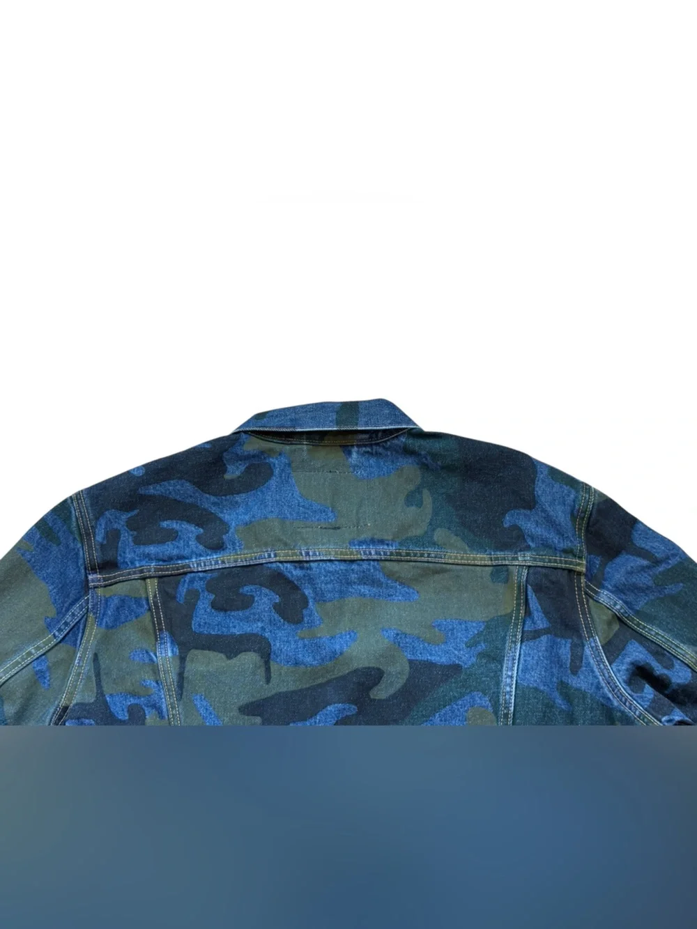 Levis Premium Camo Trucker Denim Jean Jacket Mens XL Blue Green Big E